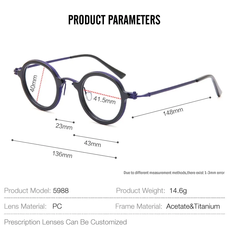 Muzz Unisex Full Rim Round Titanium Acetate Eyeglasses Rlt5988