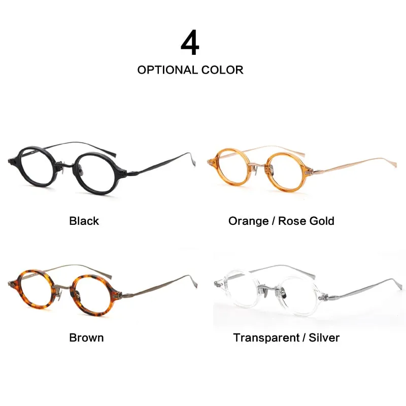 Muzz Unisex Full Rim Small Round Acetate Titanium Eyeglasses 180