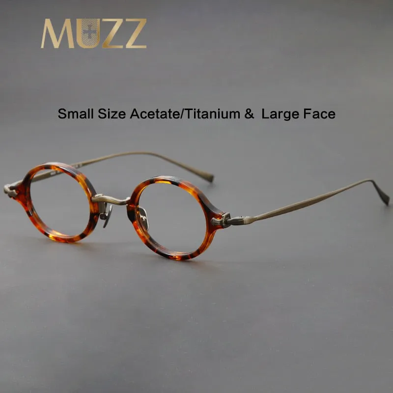 Muzz Unisex Full Rim Small Round Acetate Titanium Eyeglasses 180
