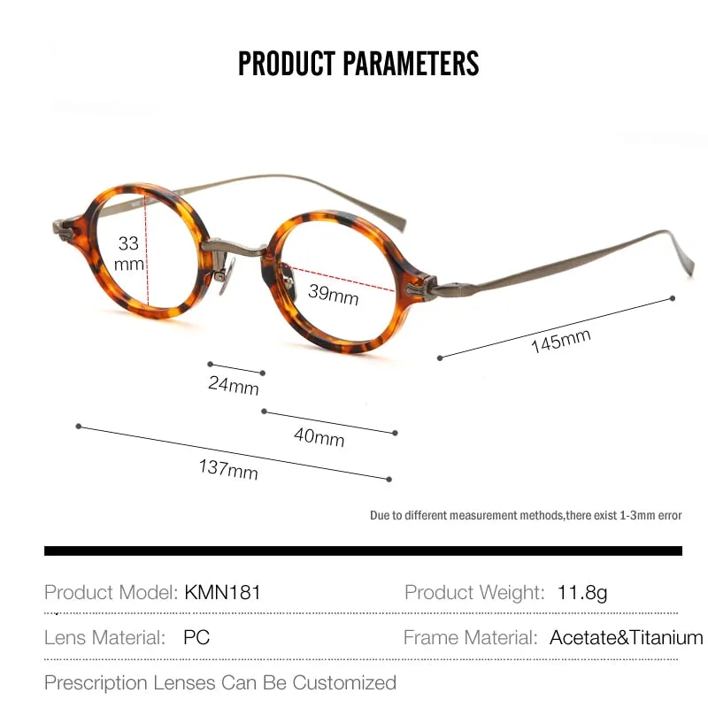 Muzz Unisex Full Rim Small Round Acetate Titanium Eyeglasses 180