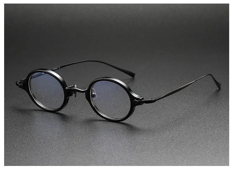 Muzz Unisex Full Rim Small Round Acetate Titanium Eyeglasses 180