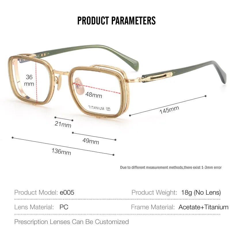 Muzz Unisex Full Rim Square Acetate Titanium Eyeglasses E005