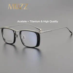 Muzz Unisex Full Rim Square Acetate Titanium Eyeglasses R1ki