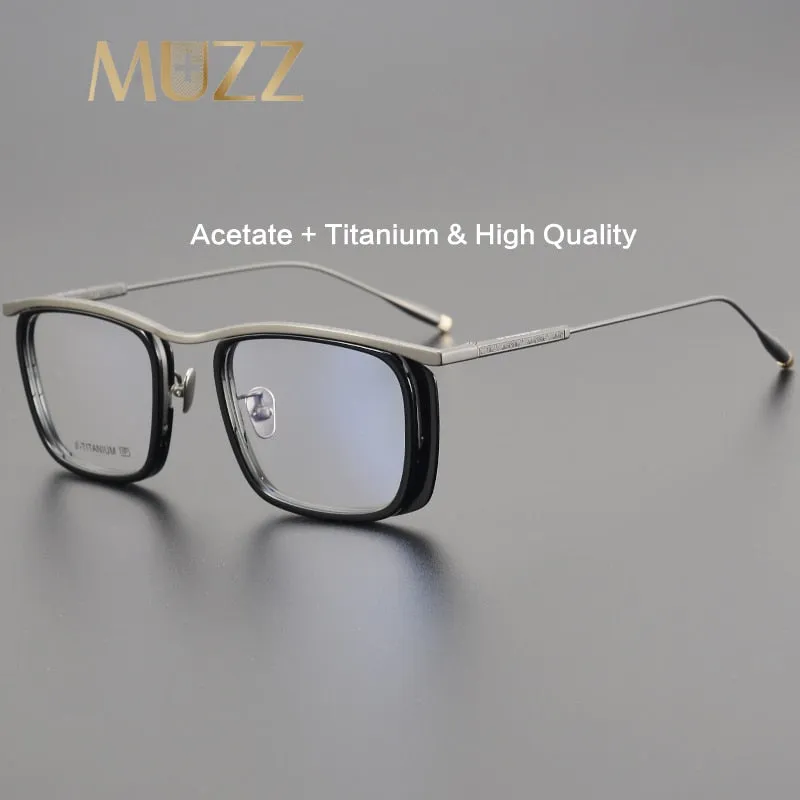 Muzz Unisex Full Rim Square Acetate Titanium Eyeglasses R1ki