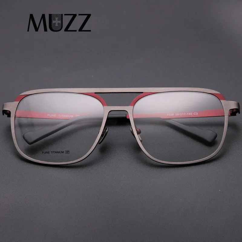 Muzz Unisex Full Rim Square Double Bridge Titanium Frame Eyeglasses T7036