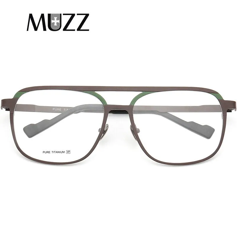 Muzz Unisex Full Rim Square Double Bridge Titanium Frame Eyeglasses T7036
