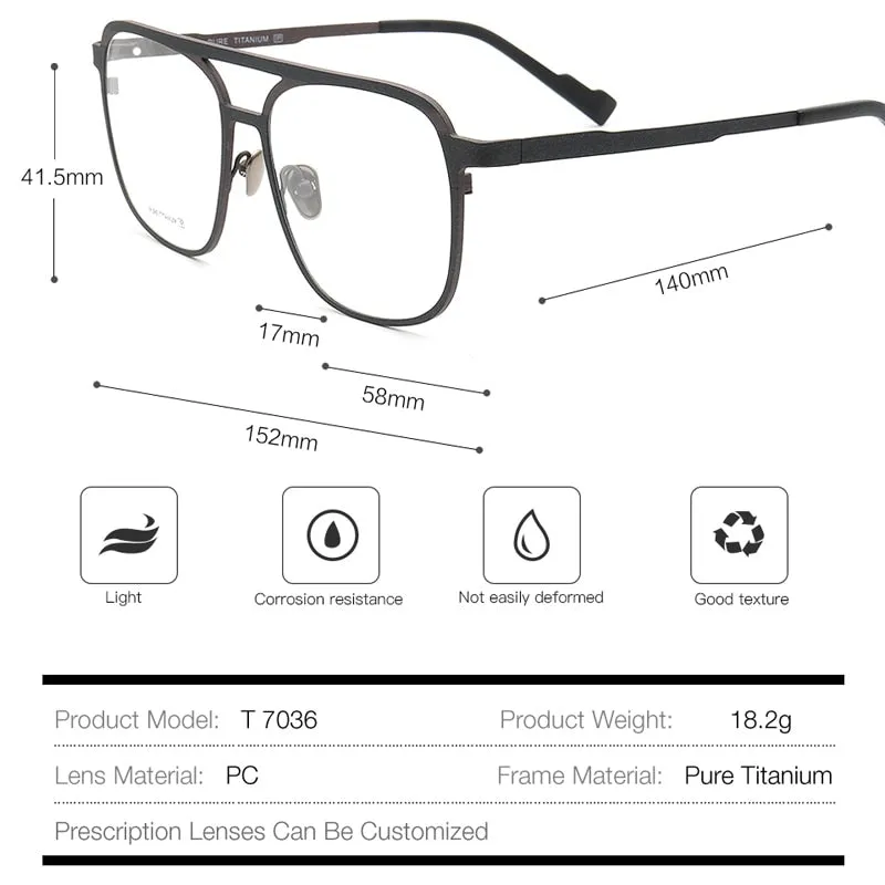Muzz Unisex Full Rim Square Double Bridge Titanium Frame Eyeglasses T7036