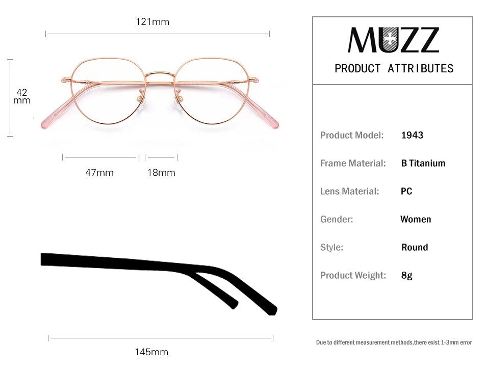Muzz Women's Full Rim Round Titanium Frame Eyeglasses T1943