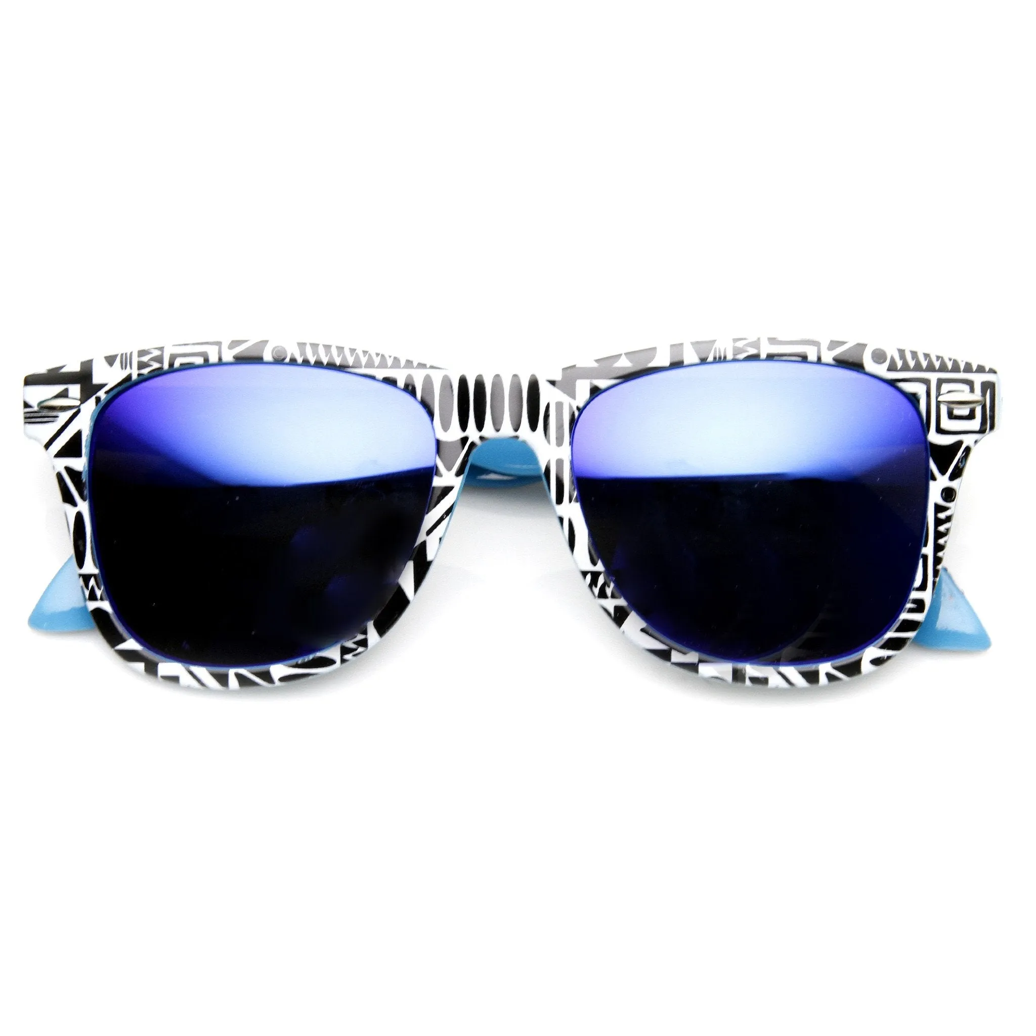 Native Print Two Tone Mirror Lens Horned Rim Sunglasses 9381