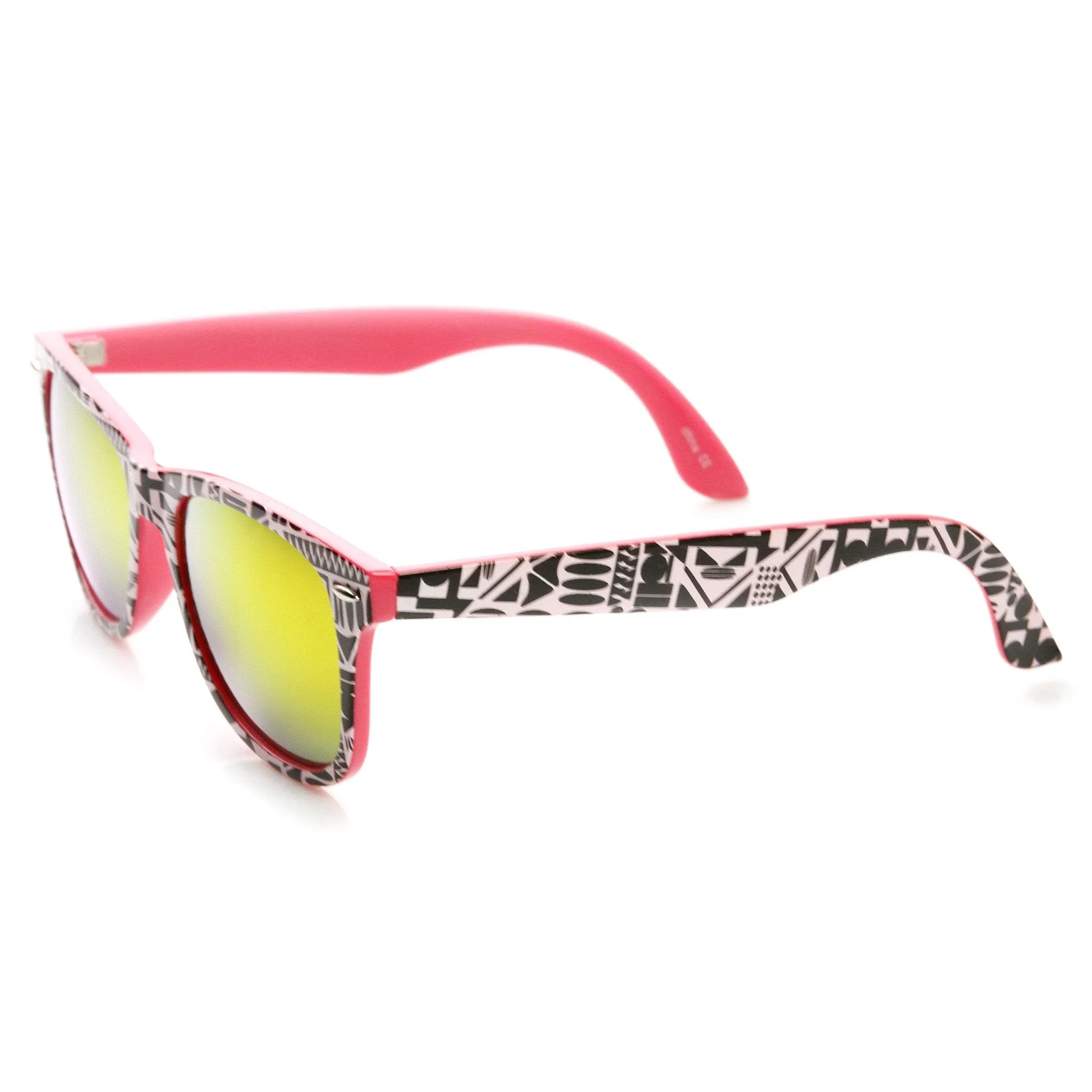 Native Print Two Tone Mirror Lens Horned Rim Sunglasses 9381