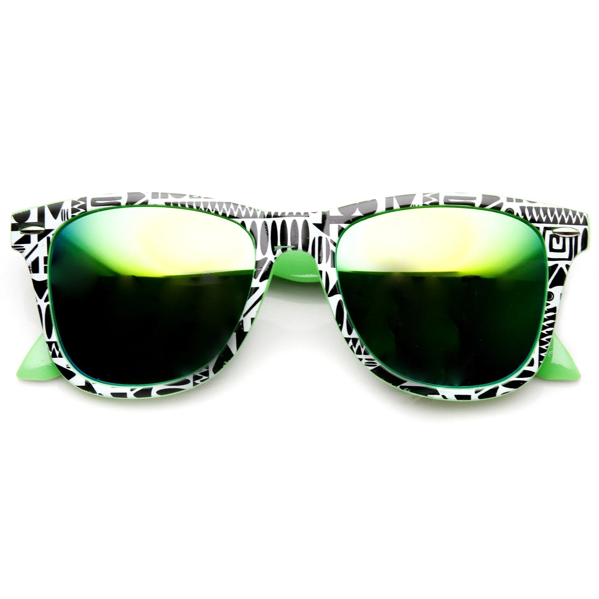 Native Print Two Tone Mirror Lens Horned Rim Sunglasses 9381