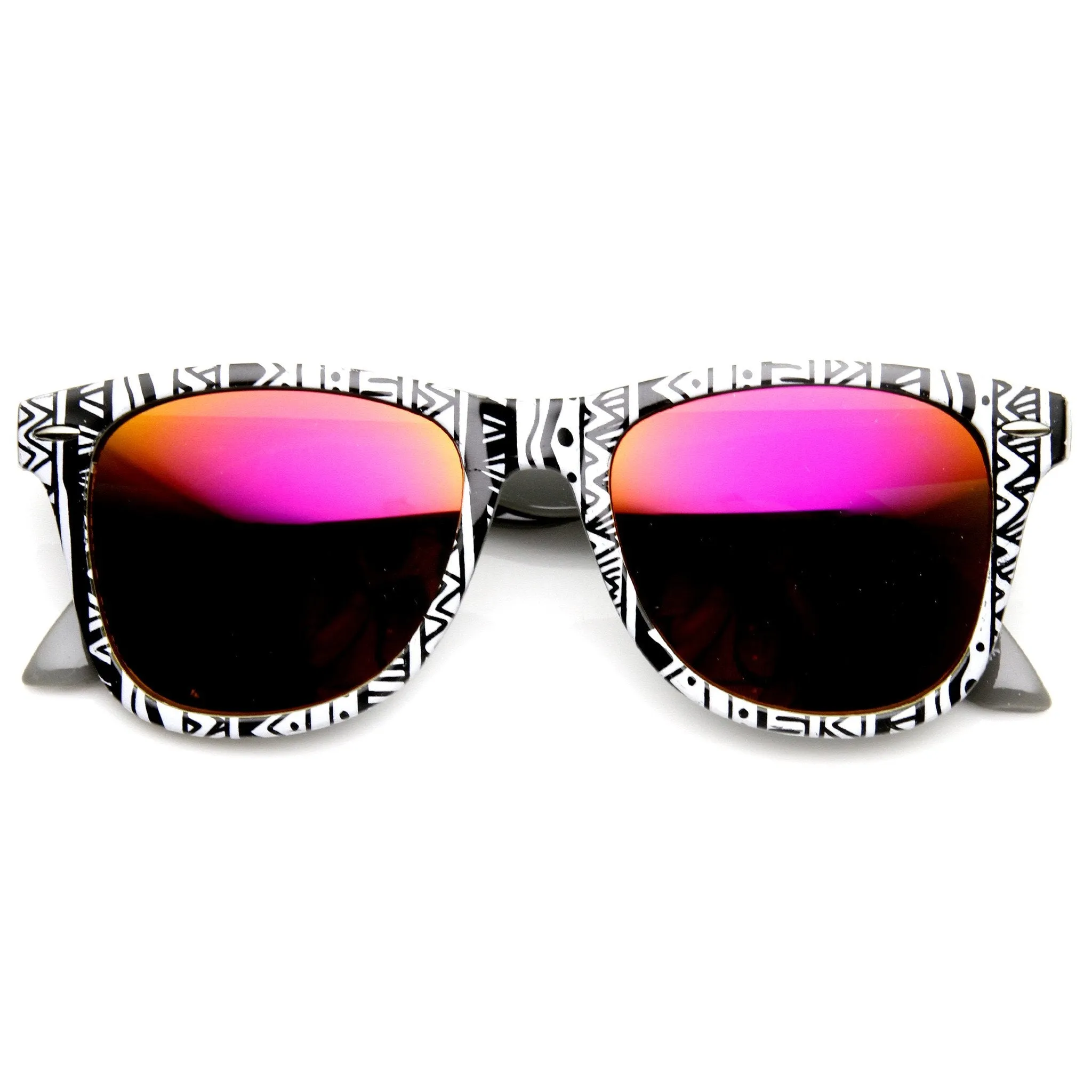 Native Print Two Tone Mirror Lens Horned Rim Sunglasses 9381