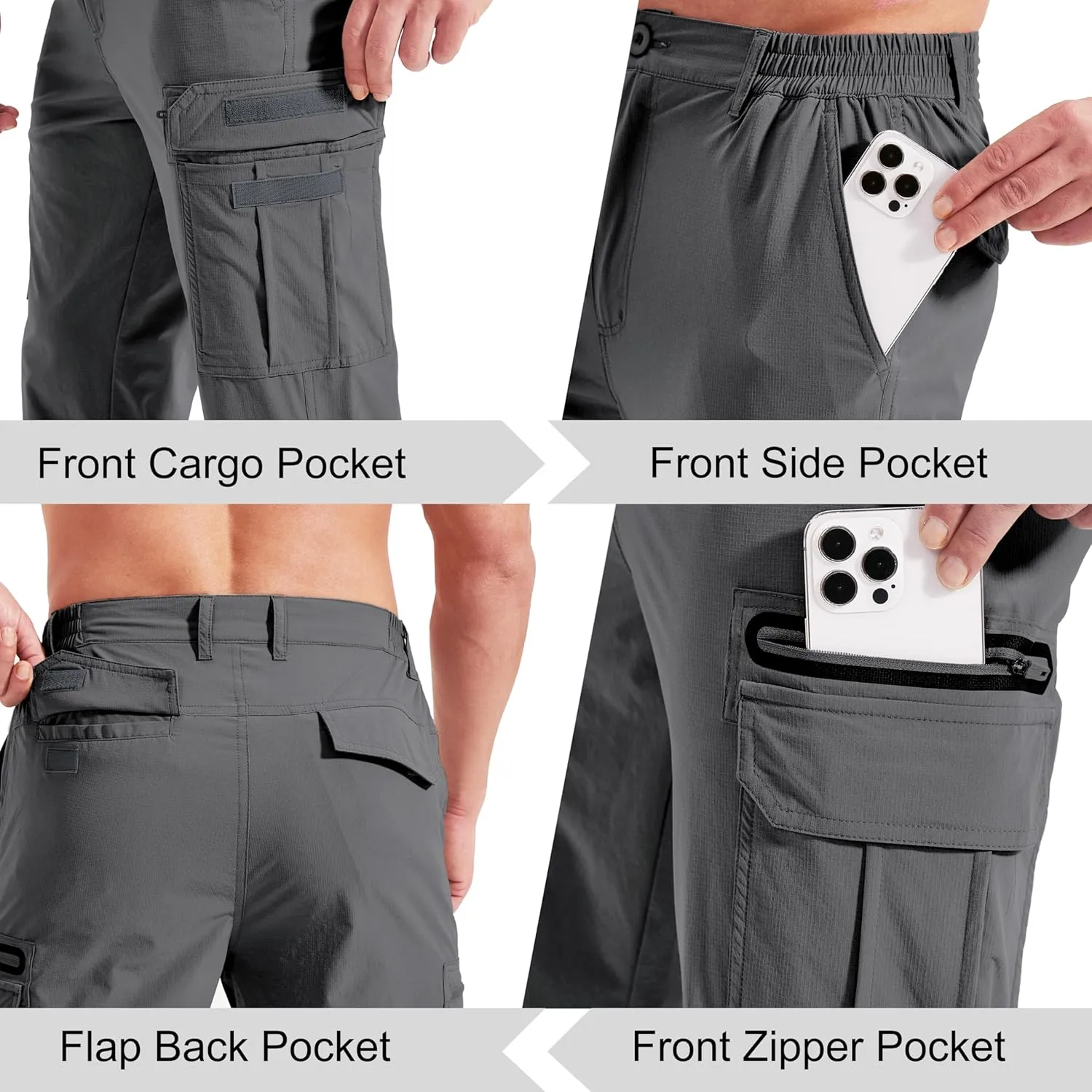 NATUVENIX Men's Lightweight Quick Dry Water Resistant Hiking Pants with Multiple Pockets and Stretchable Fabric