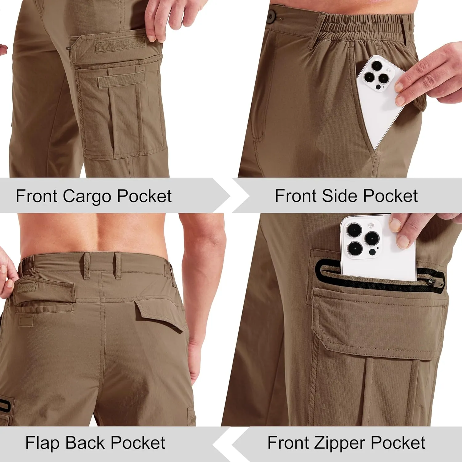 NATUVENIX Men's Lightweight Quick Dry Water Resistant Hiking Pants with Multiple Pockets and Stretchable Fabric