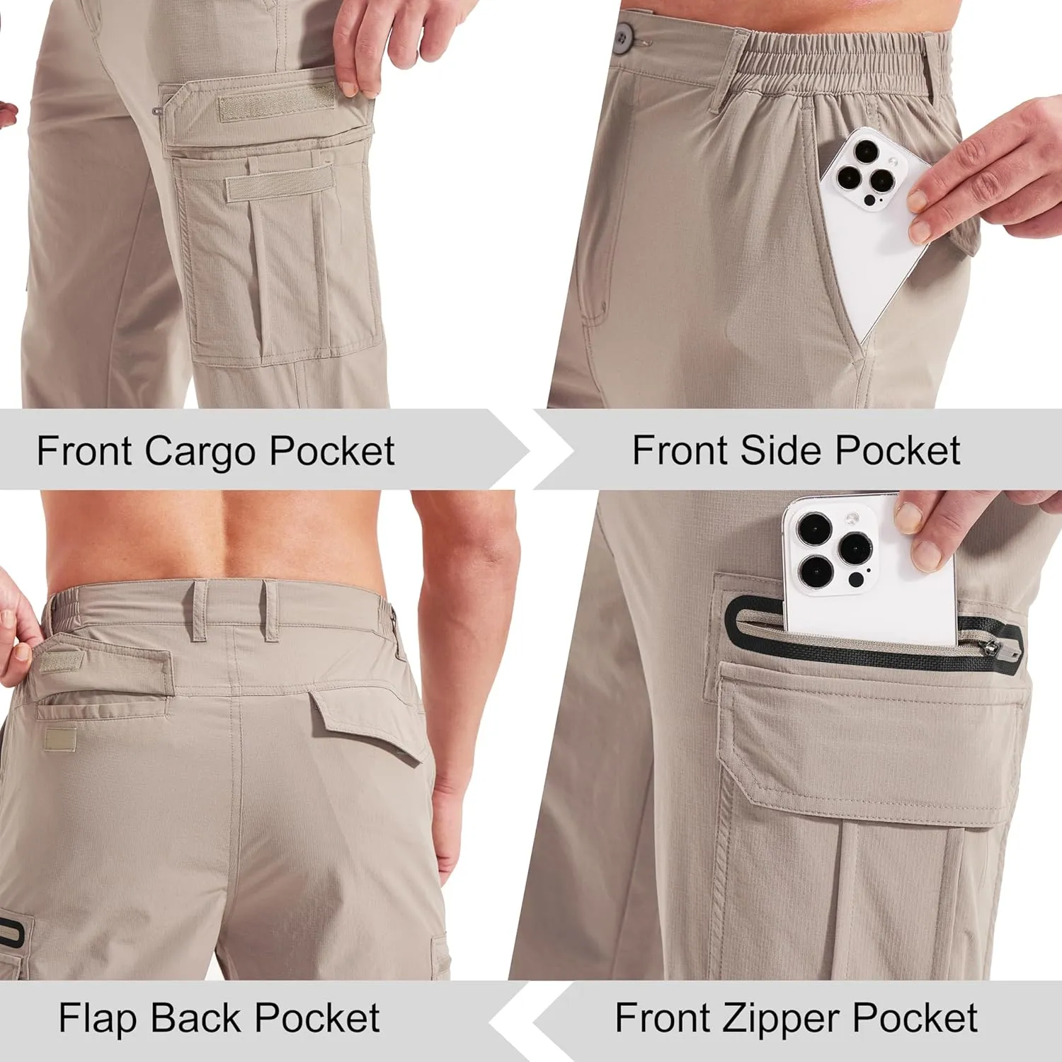 NATUVENIX Men's Lightweight Quick Dry Water Resistant Hiking Pants with Multiple Pockets and Stretchable Fabric