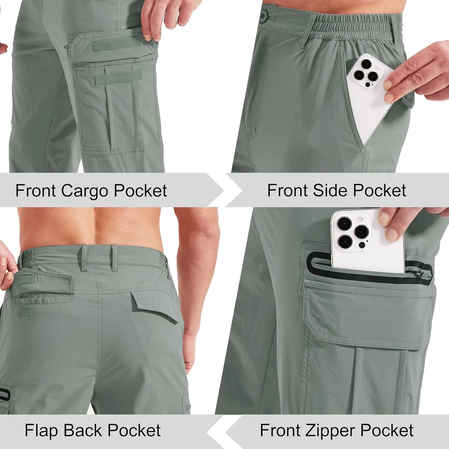 NATUVENIX Men's Lightweight Quick Dry Water Resistant Hiking Pants with Multiple Pockets and Stretchable Fabric