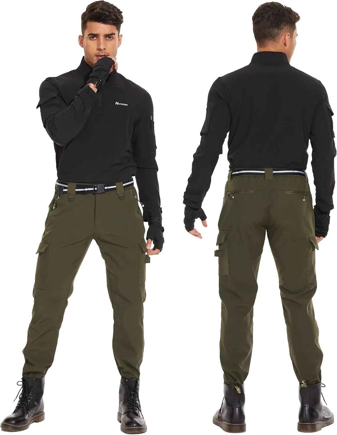 NATUVENIX Snow Pants Men Ski Pants Men Water Resistant Hiking Pants for Men Fleece Lined Tactical Work Snowboard Pants