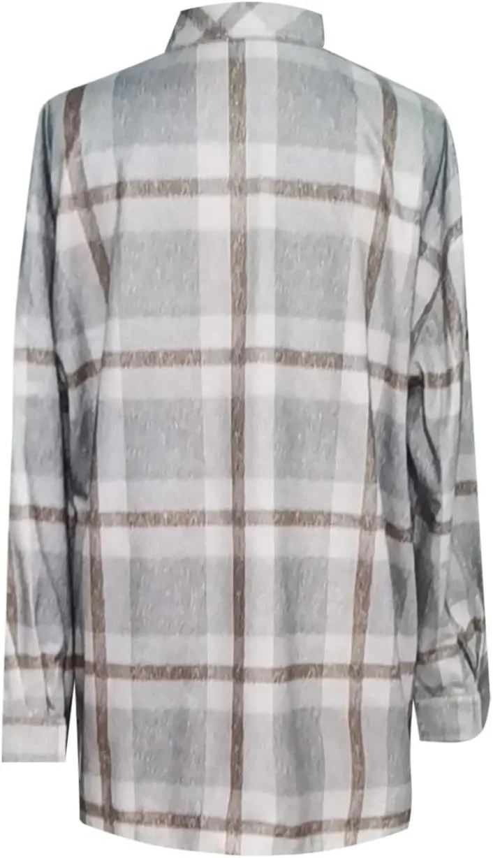nerohusy Womens Plaid Shacket Jackets Button Down Wool Coat Tops Blend Fall Flannel Shirt Winter Cardigan with Pockets