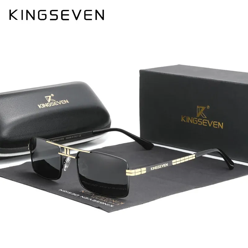 New Arrived KINGSEVEN Polarized Sunglasses Stainless Steel Vintage Frame Brand Rectangle Design Driving Fishing Sun glasses