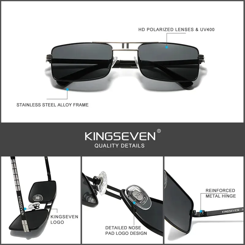 New Arrived KINGSEVEN Polarized Sunglasses Stainless Steel Vintage Frame Brand Rectangle Design Driving Fishing Sun glasses