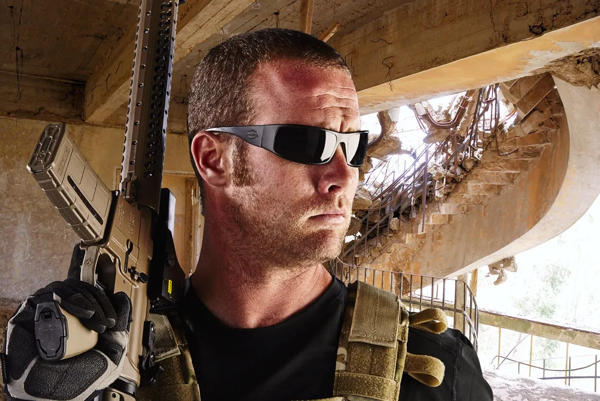 NSOF Warrior: Fugitive TAC Aluminum Wrap Sunglass Black frame Polarized Gray lenses