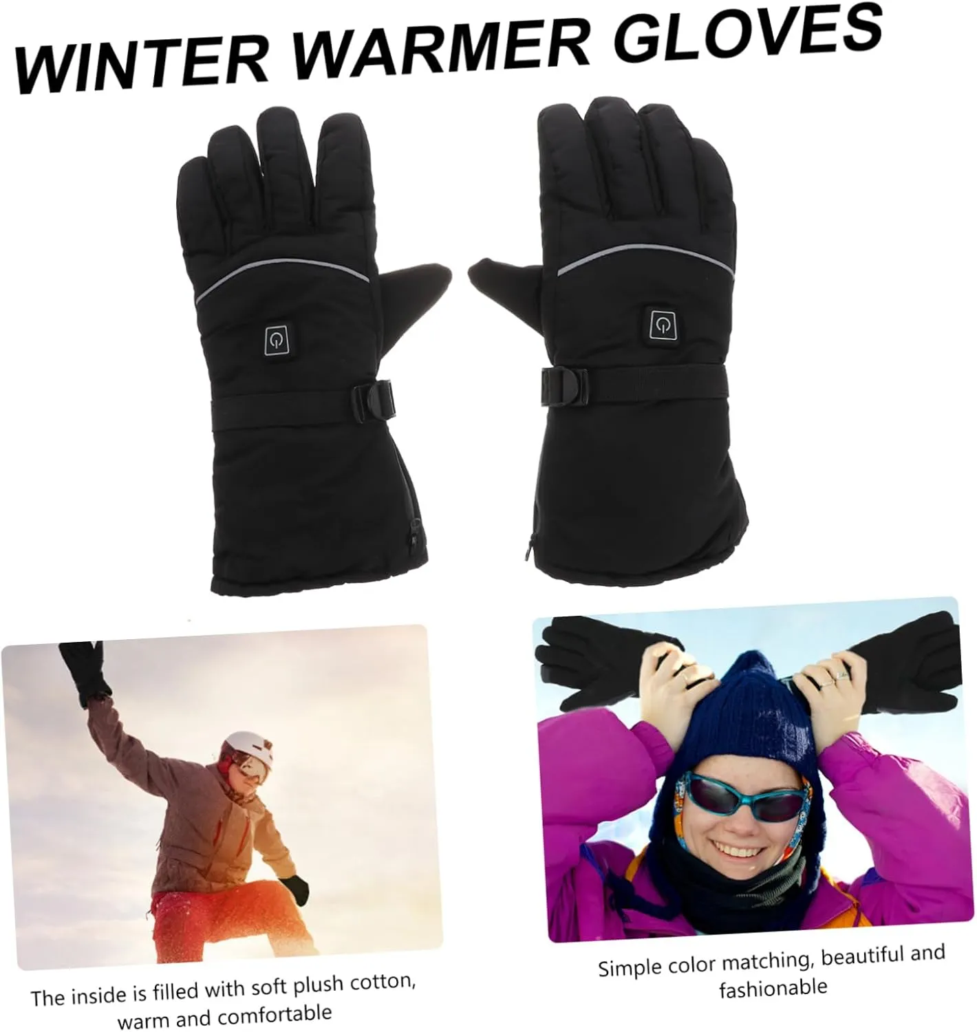 Outdoor Gloves Winter Warm Touchscreen Warmers Skiing Battery Powered Gloves Black Gloves Ski Gloves