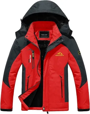 Outdoor Jackets Men's Outdoor Waterproof Ski Jacket with Detachable Hood Winter Windproof Raincoat Softshell Jacket (Color : Red, Size : Small)