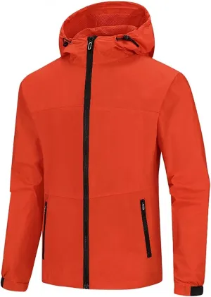 Outdoor Jackets Mens Waterproof Hooded Rain Jacket Lightweight Zipper Raincoat Windproof Snow Coat Trench Coats Softshell Jacket (Color : Red, Size : Small)