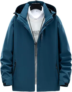 Outdoor Jackets Waterproof Men's Softshell Hooded Jacket Warm Raincoat Outdoor Coat with Multi Pockets Softshell Jacket (Color : Blue A, Size : Large)