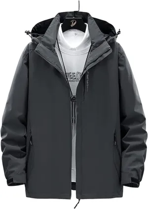 Outdoor Jackets Waterproof Men's Softshell Hooded Jacket Warm Raincoat Outdoor Coat with Multi Pockets Softshell Jacket (Color : Gray, Size : Large)