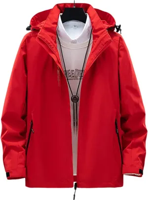 Outdoor Jackets Waterproof Men's Softshell Hooded Jacket Warm Raincoat Outdoor Coat with Multi Pockets Softshell Jacket (Color : Red, Size : 7X-Large)