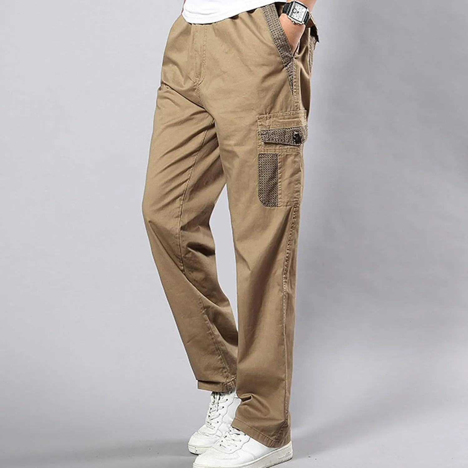 Outdoor Pants for Men Fashion Solid Color Cargo Pants Relaxed Fit Hiking Pants Casual Trousers with Multi Pockets