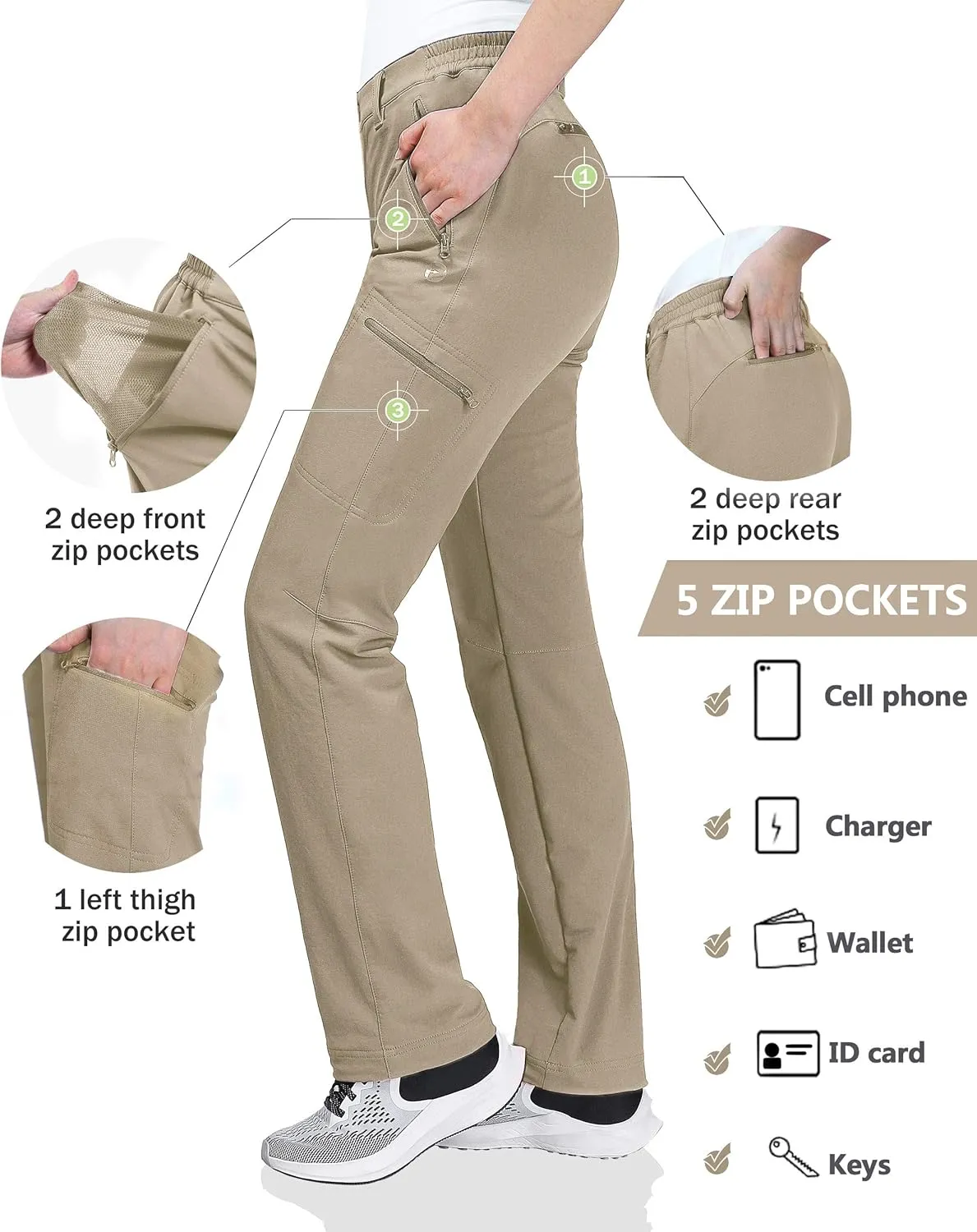Outdoor Ventures Women's Cargo Hiking Pants, Quick Dry Stretchy Roll Up Outdoor Pants for Camping, Golf, Fishing