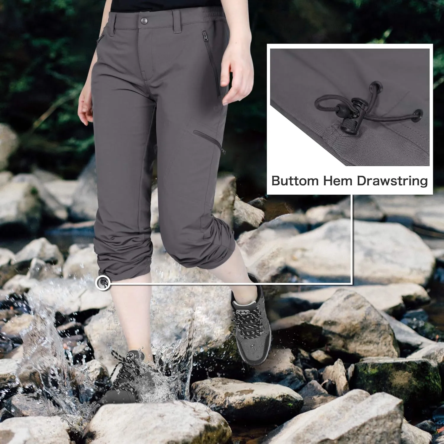Outdoor Ventures Women's Cargo Hiking Pants, Quick Dry Stretchy Roll Up Outdoor Pants for Camping, Golf, Fishing
