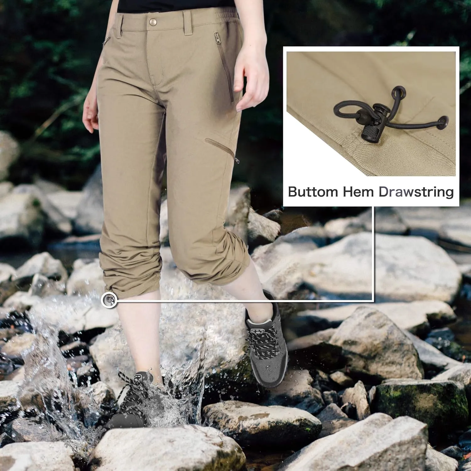 Outdoor Ventures Women's Cargo Hiking Pants, Quick Dry Stretchy Roll Up Outdoor Pants for Camping, Golf, Fishing