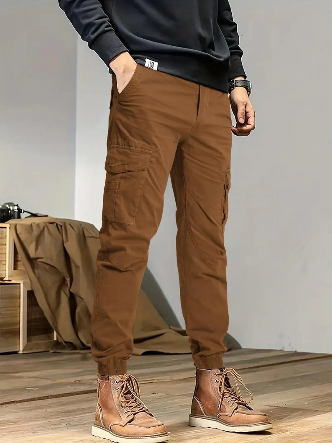 OUTSON Men's Relaxed Fit Cargo Pants 8 Pockets Work Pants Casual Outdoor Pants Ripstop Tactical Pants for Men