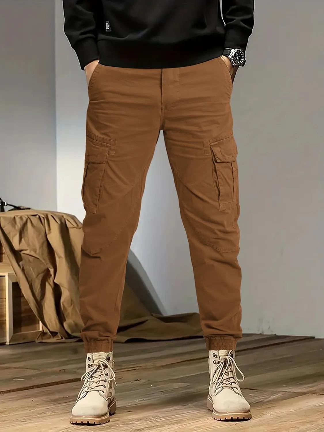 OUTSON Men's Relaxed Fit Cargo Pants 8 Pockets Work Pants Casual Outdoor Pants Ripstop Tactical Pants for Men