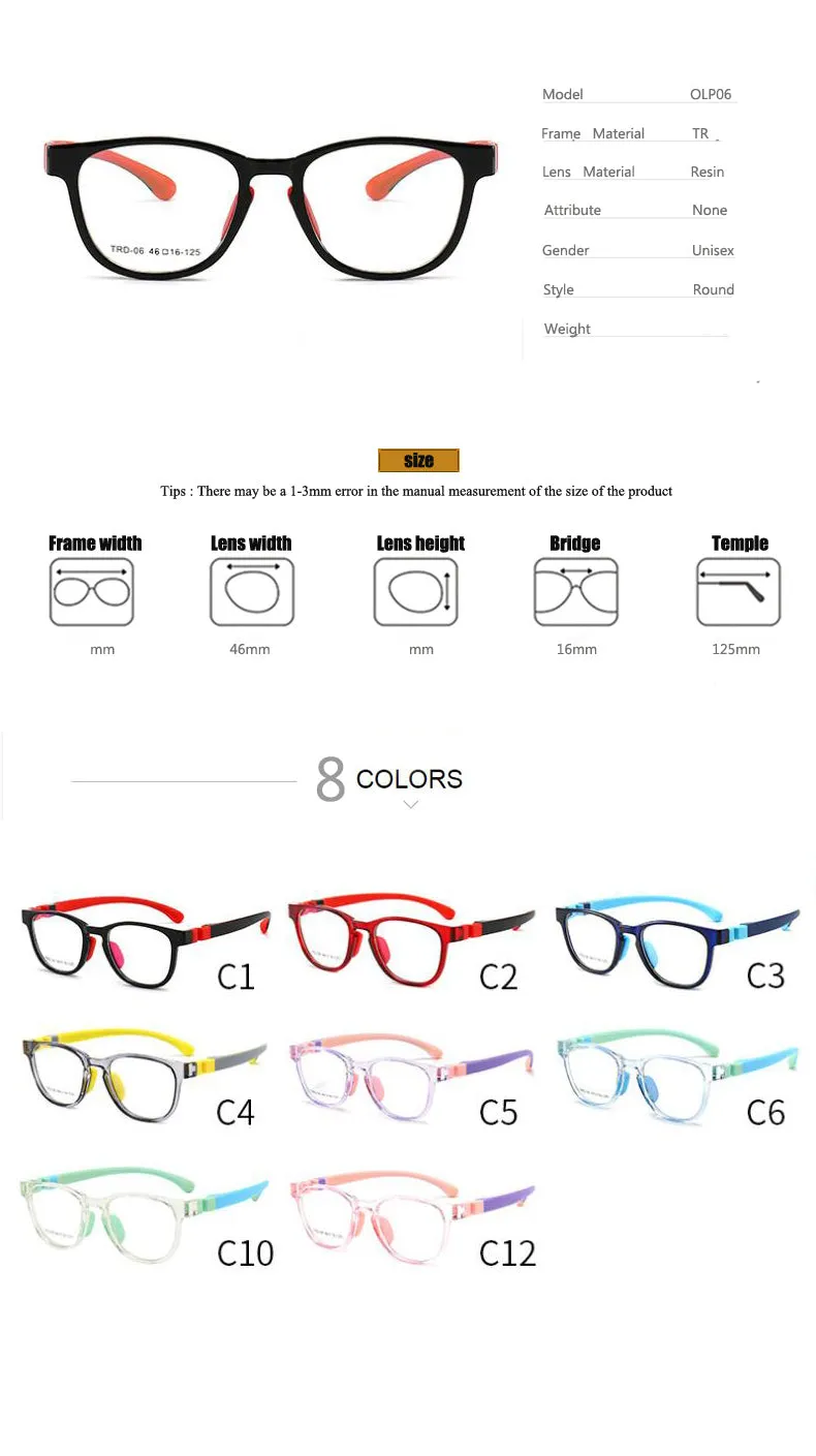 Oveliness Unisex Children's Full Rim Square Round Tr 90 Titanium Eyeglasses Olp06