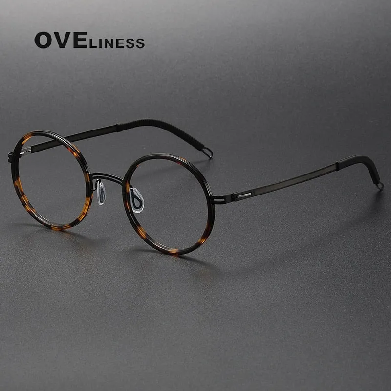 Oveliness Unisex Full Rim Round Screwless Titanium Acetate Eyeglasses 8202321