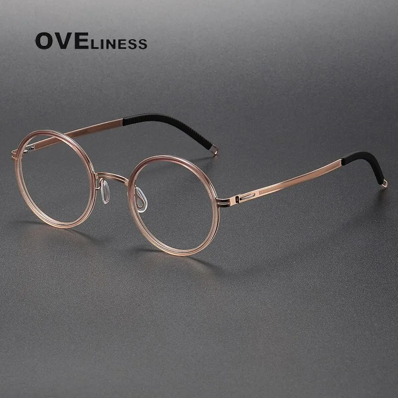 Oveliness Unisex Full Rim Round Screwless Titanium Acetate Eyeglasses 8202321