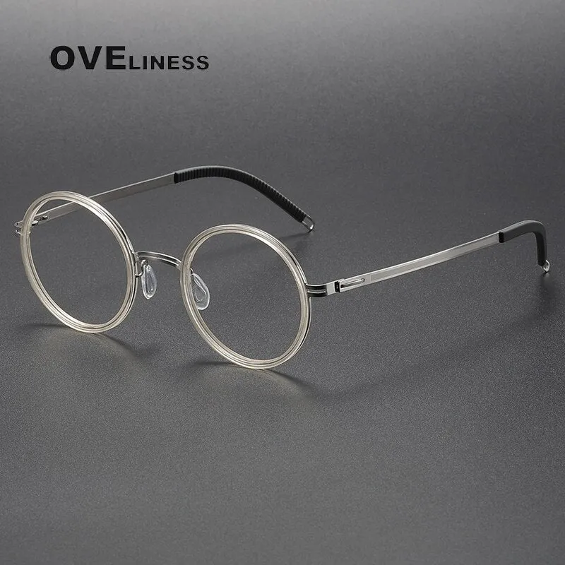 Oveliness Unisex Full Rim Round Screwless Titanium Acetate Eyeglasses 8202321