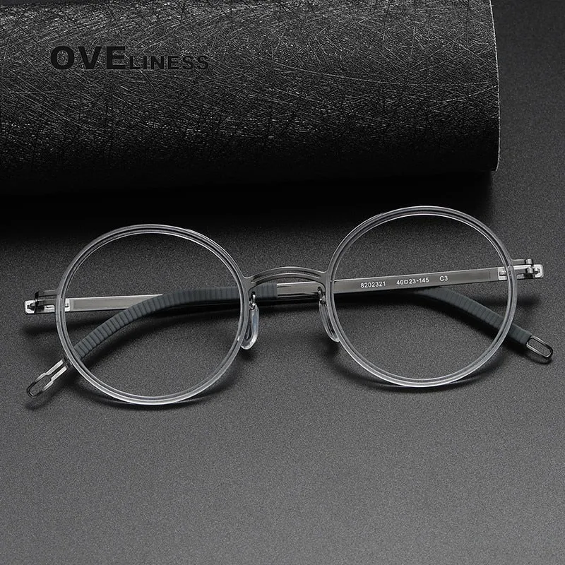 Oveliness Unisex Full Rim Round Screwless Titanium Acetate Eyeglasses 8202321