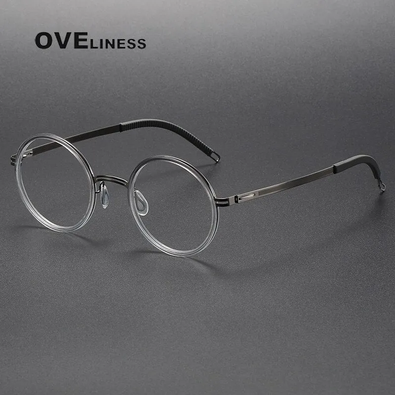Oveliness Unisex Full Rim Round Screwless Titanium Acetate Eyeglasses 8202321