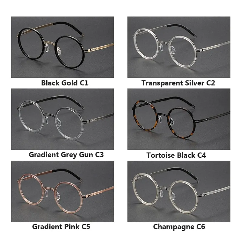 Oveliness Unisex Full Rim Round Screwless Titanium Acetate Eyeglasses 8202321