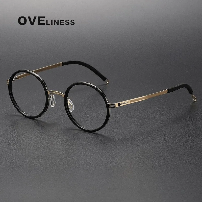 Oveliness Unisex Full Rim Round Screwless Titanium Acetate Eyeglasses 8202321