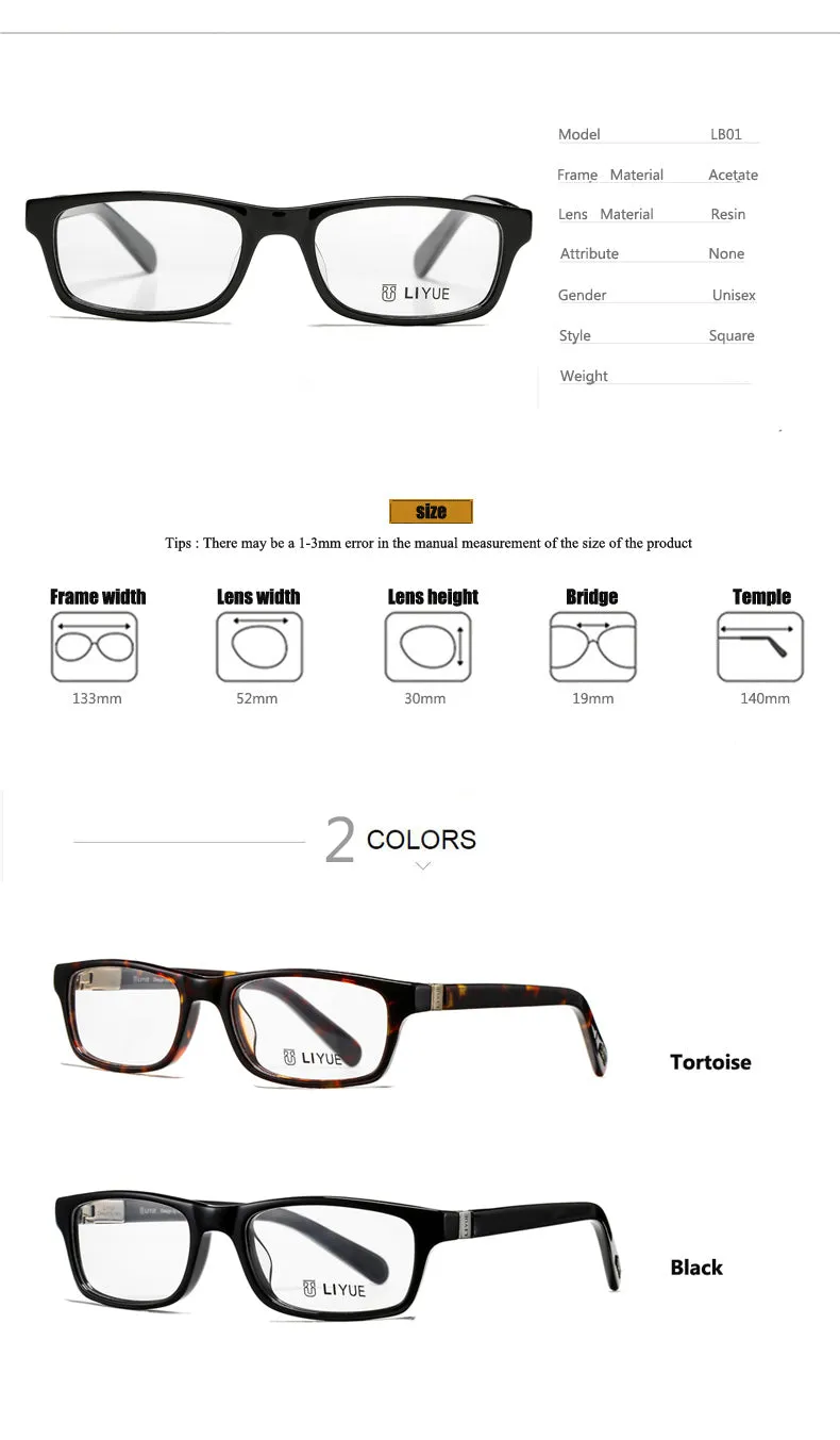 Oveliness Unisex Full Rim Square Acetate Eyeglasses Lb01