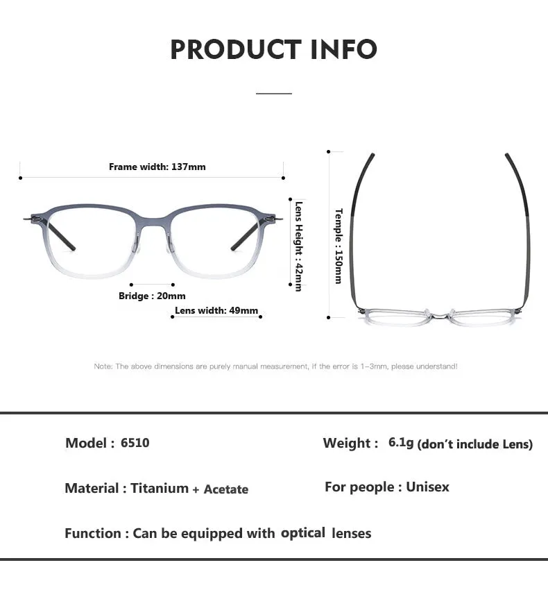 Oveliness Unisex Full Rim Square Acetate Titanium Eyeglasses 6510