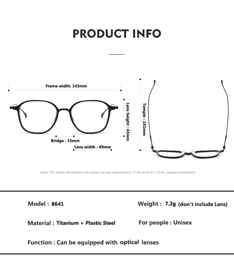 Oveliness Unisex Full Rim Square Acetate Titanium Eyeglasses 8641