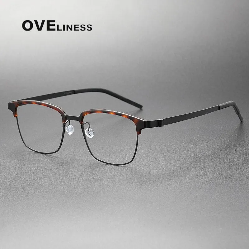 Oveliness Unisex Full Rim Square Screwless Acetate Titanium Eyeglasses 9835
