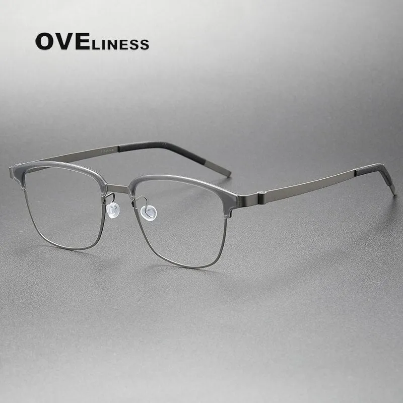 Oveliness Unisex Full Rim Square Screwless Acetate Titanium Eyeglasses 9835
